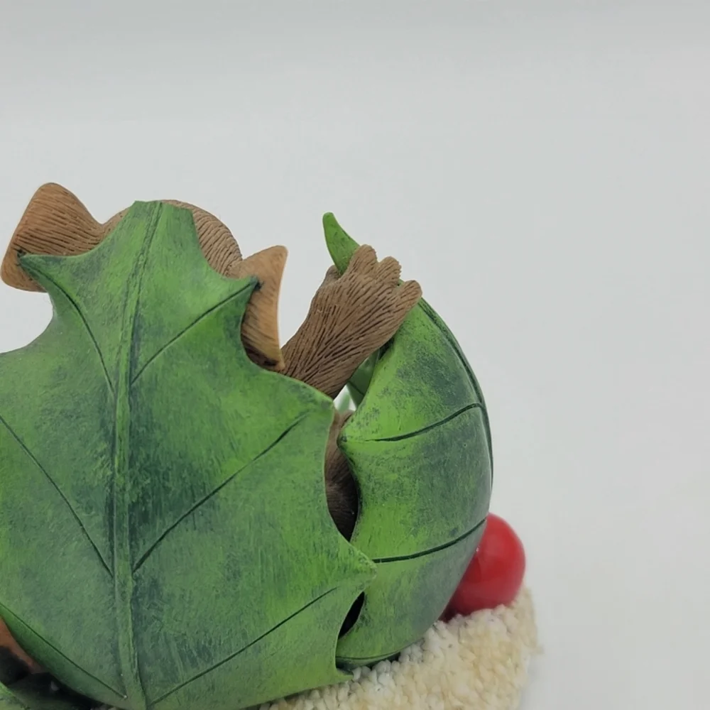 Fitz and Floyd Charming Tails Happy Holly Days Mouse w Holly Leaves 90s Vintage - Picture 8 of 12